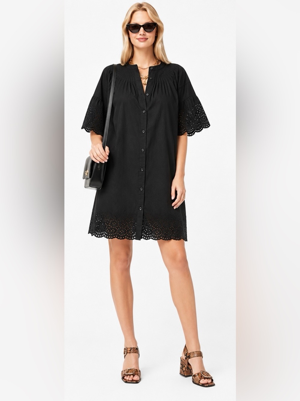 J. Crew Jolie Dress in Eyelet Cotton Poplin in Black
